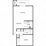 Floor plan for 1 bed, 1 bath, 755 sqft